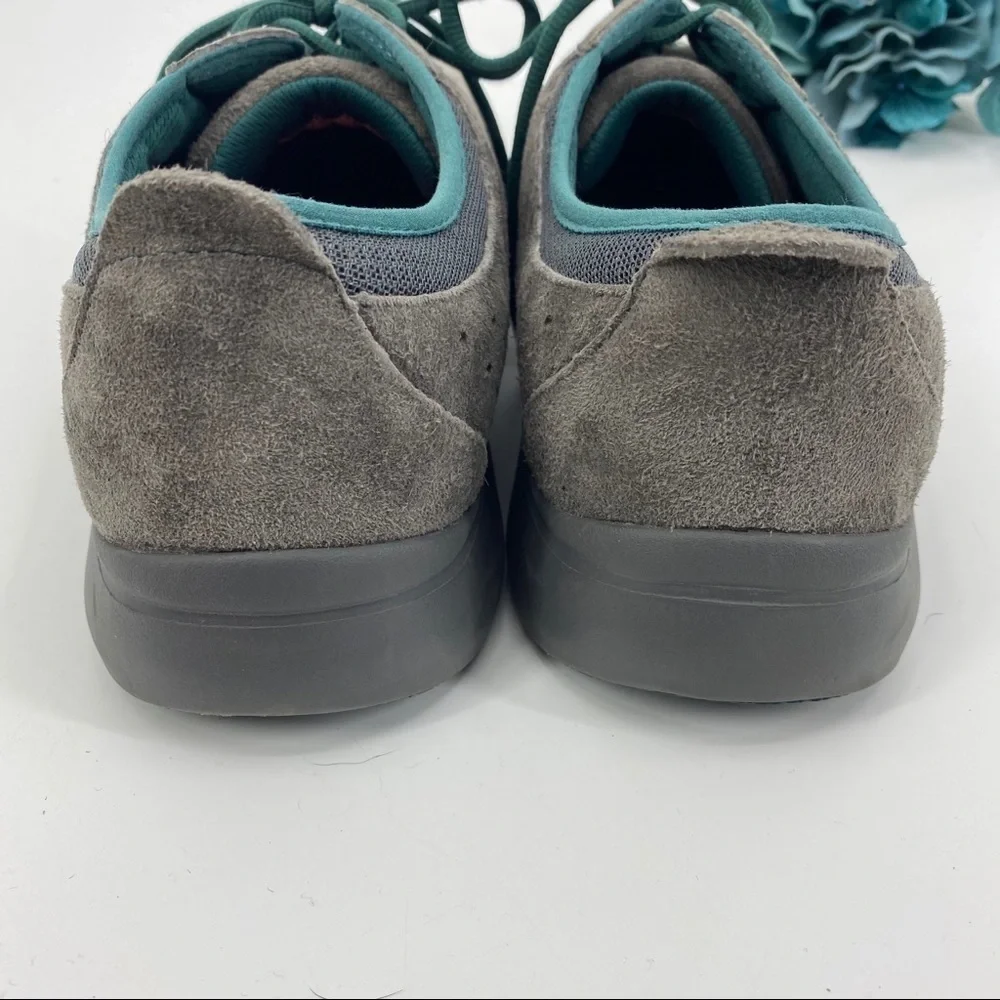 Women's Grey Suede Lace-Up Comfort Shoe with Teal Accents